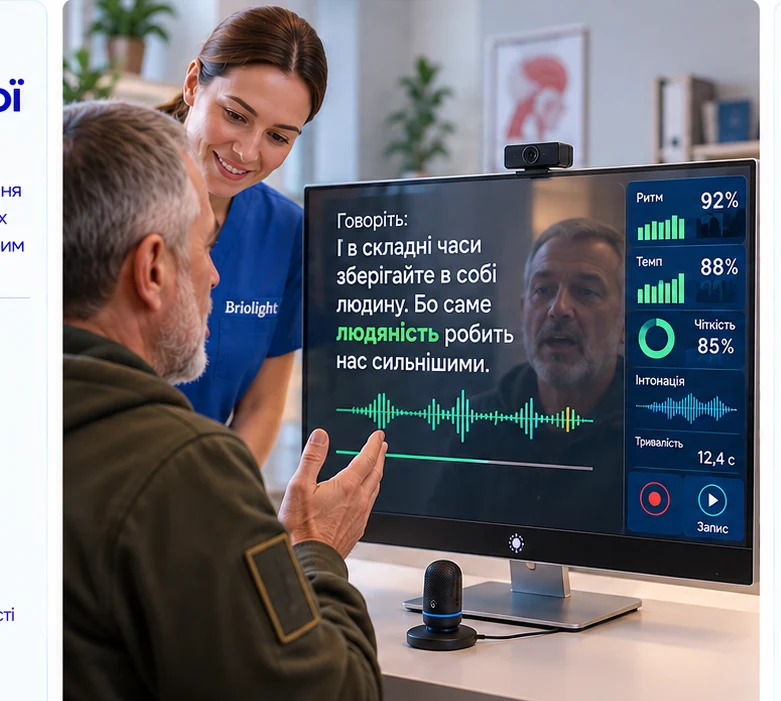Rehabilitation equipment: Briolight LM-R speech rehabilitation module with mirror display and speech analysis