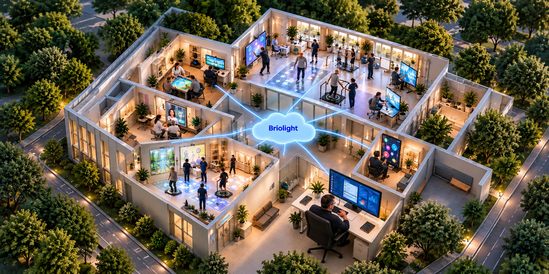 Plan of a rehabilitation center with connected Briolight modules