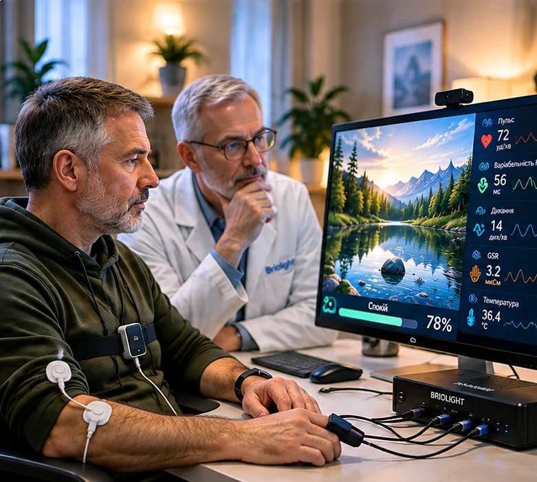 Rehabilitation equipment: Briolight SC-R psychophysiological self-regulation module with biofeedback sensors