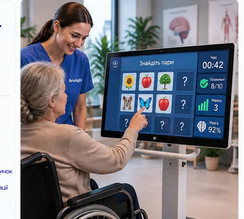 Rehabilitation equipment: Briolight TS-R cognitive rehabilitation module with adjustable touchscreen